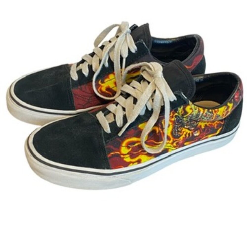 Vans Old School Sneakers Samurai Rising Flames Skate Shoes Canvas/Suede Sz 7